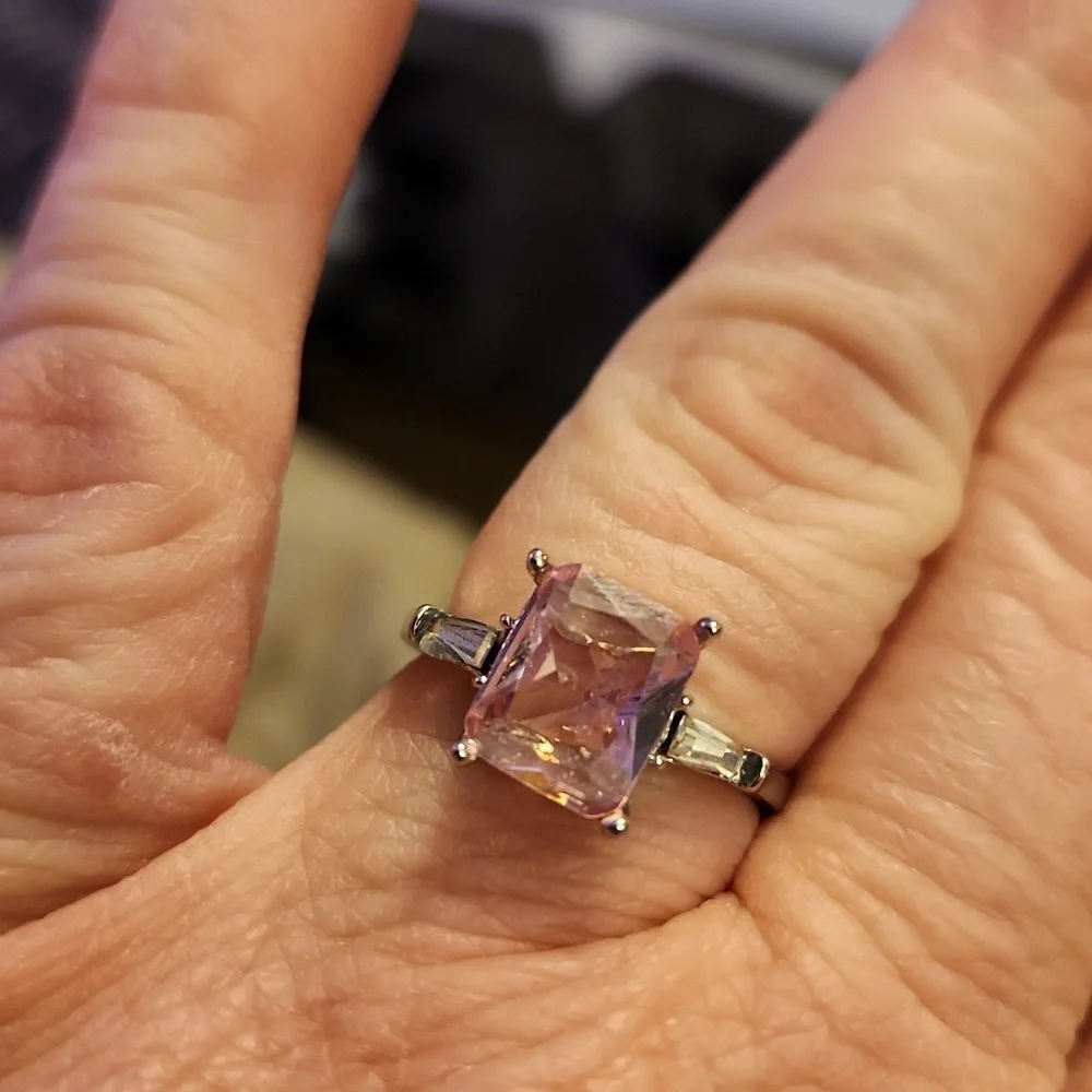 Square Pink stoned Zircon Ring NIP